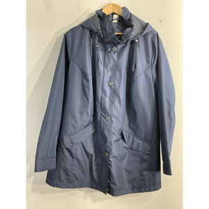 Womans Hooded Raincoat 20 Navy Zip Button Front